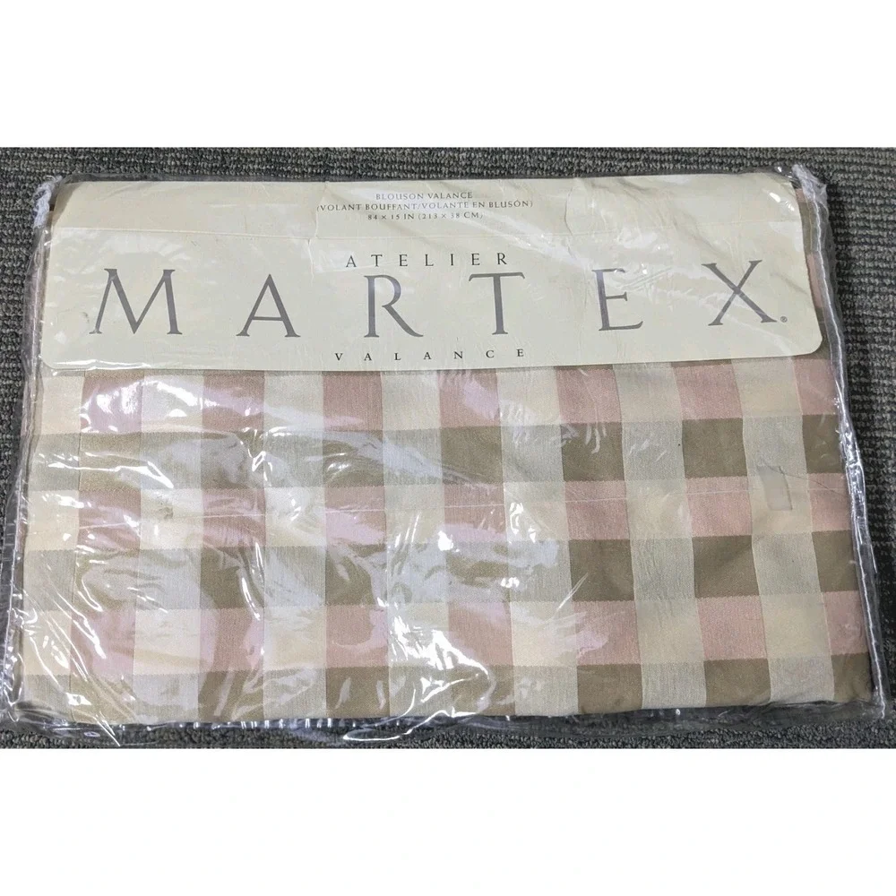 Valance Curtain Blouson MARTEX Atelier Plaza Plaid Taupe Rose Gold 84
